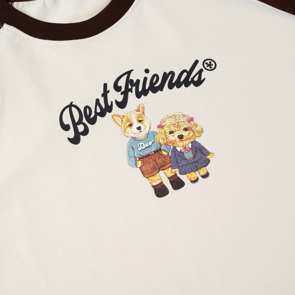 Áo Thun DirtyCoins Puppies Raglan Women T-shirt - Cream/Brown