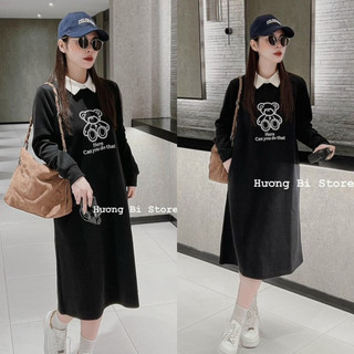 Váy thiết kế cao cấp tiểu thư nỉ thêu gấu