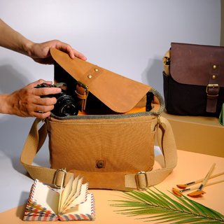 Túi đựng máy ảnh vải Canvas phối da bò.