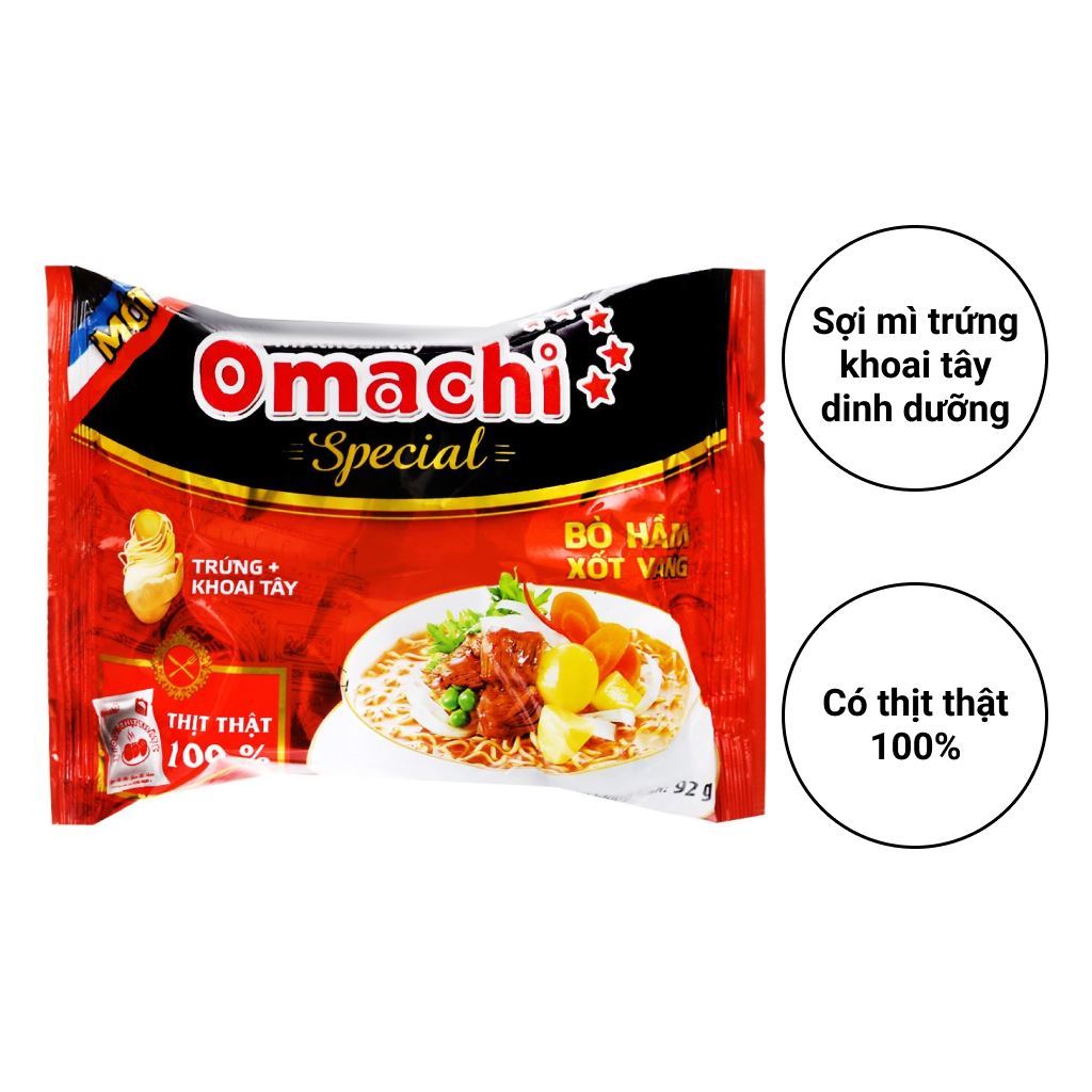 Mì khoai tây Omachi Special bò hầm xốt vang gói 92g (có gói thịt thật)