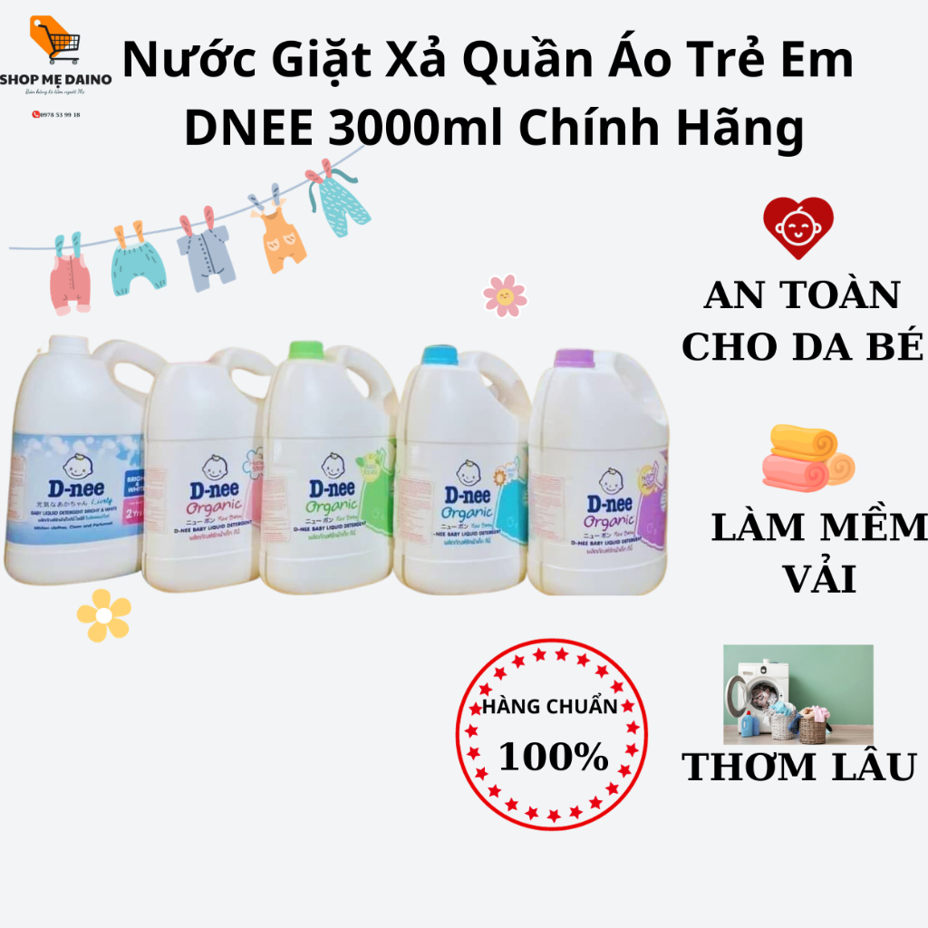 Nước giặt xả quần áo trẻ em Dnee 3000ml chính hãng - shop mẹ Daino