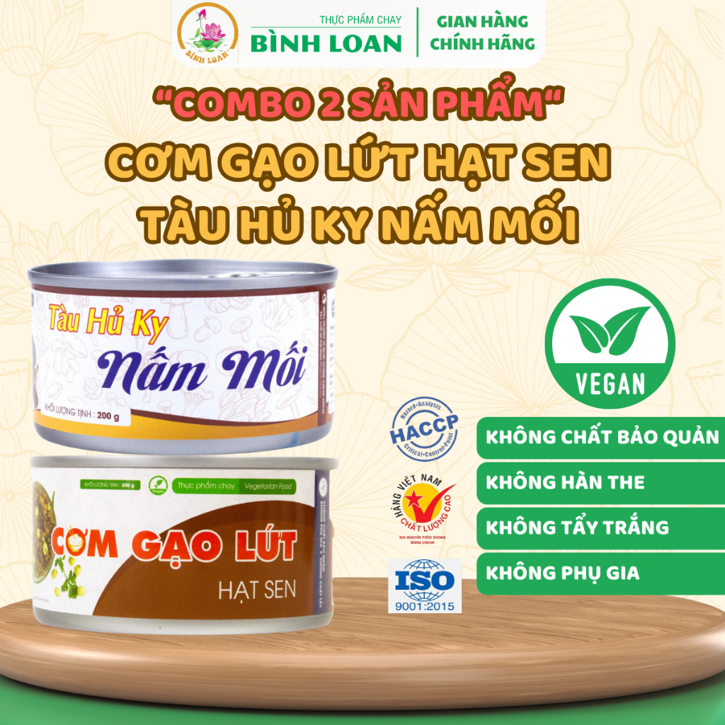 Combo 2 hộp: Cơm Gạo Lứt Hạt Sen và Tàu Hủ Ky Nấm Mối