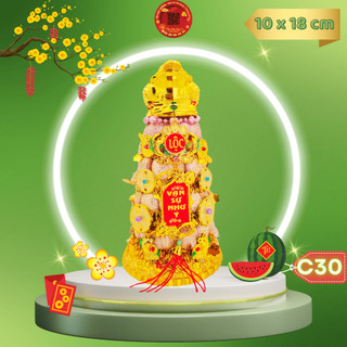 Tháp tỏi tài lộc ông địa đẹp, đĩa tỏi thần tài 5 tầng cóc may mắn có đèn led - TỎI CÁT TƯỜNG