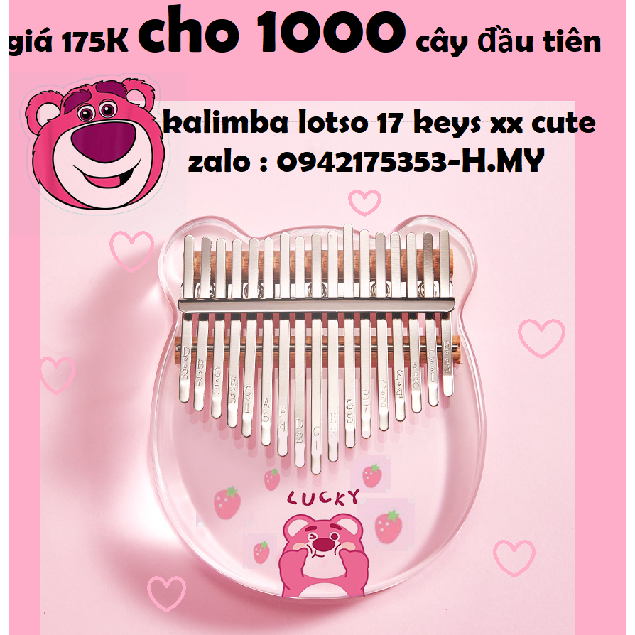 ĐÀN KALIMBA TRONG SUỐT PHA LÊ ACRYLIC IN HÌNH GẤU DÂU LOTSO CAO CẤP