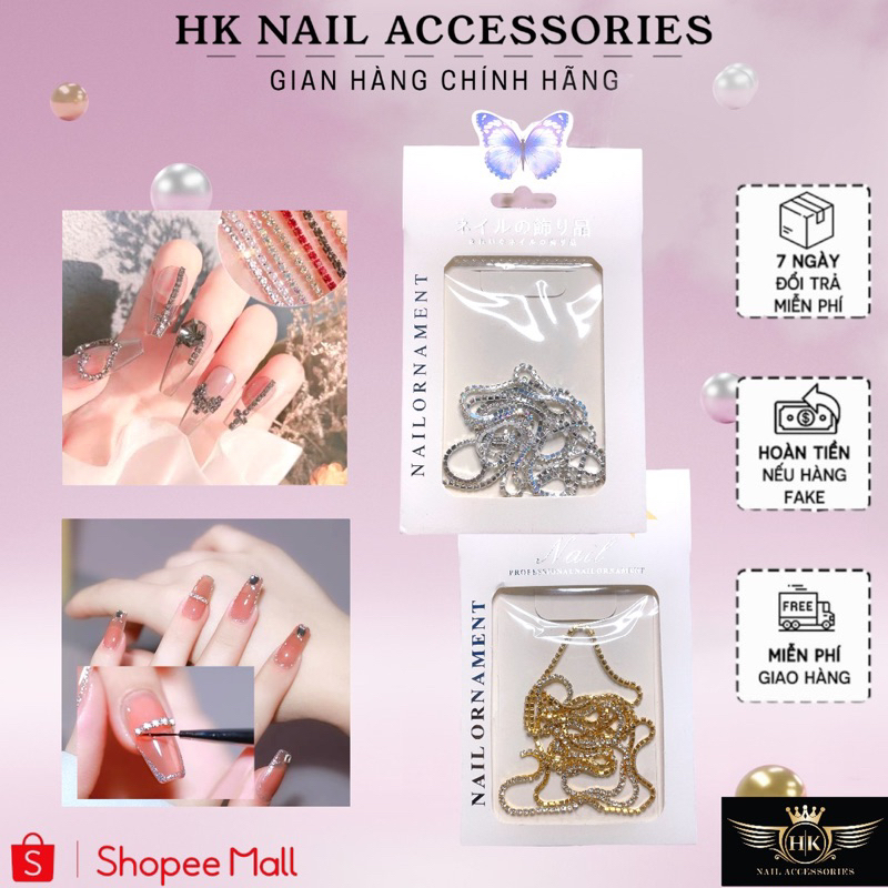 Dây xích đá kim loại siêu sáng HK NAIL ACCESSORIES