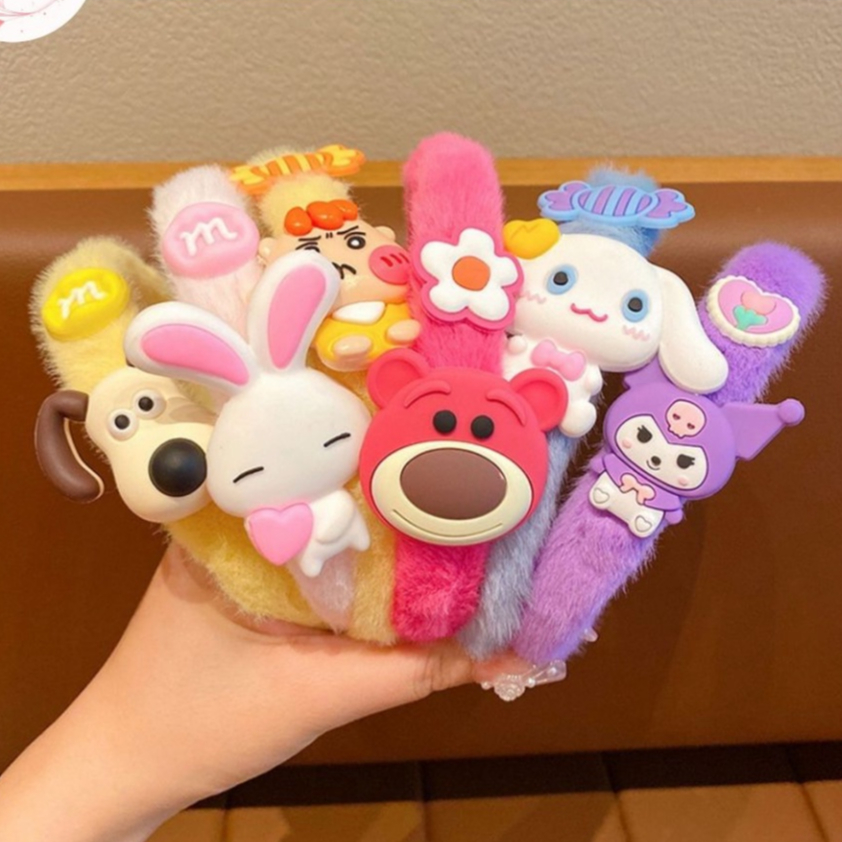 Băng Đô Cài Tóc Bằng Vải Lông Họa Tiết Gấu Dâu/Thỏ/Hoạt Hình Dễ Thương Cho Bé Gái - Bờm cài tóc hình