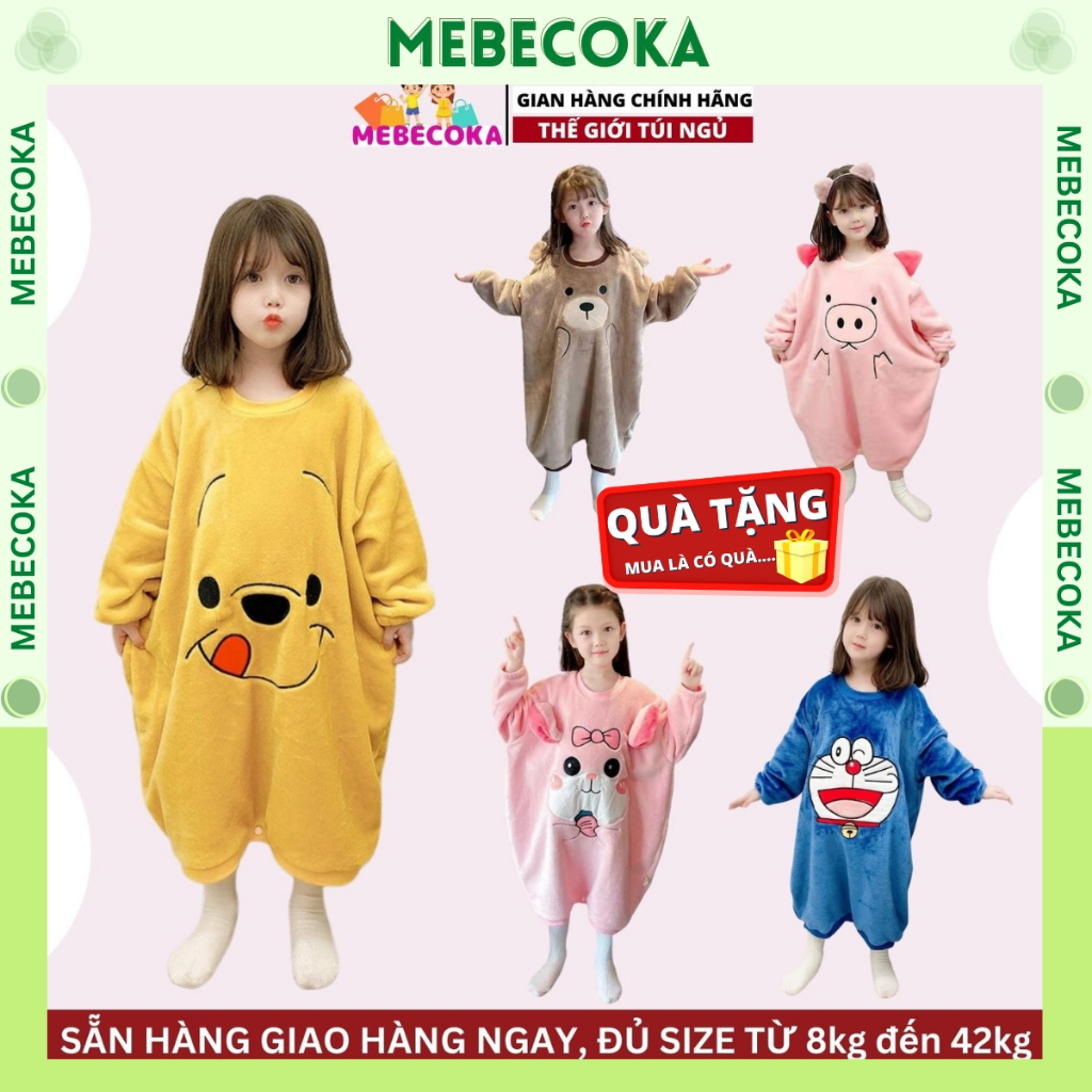 Túi ngủ cho bé từ 1 đến 10 tuổi họa tiết GẤU POOH VÀNG chất liệu lông xù HÀNG LOẠI 1