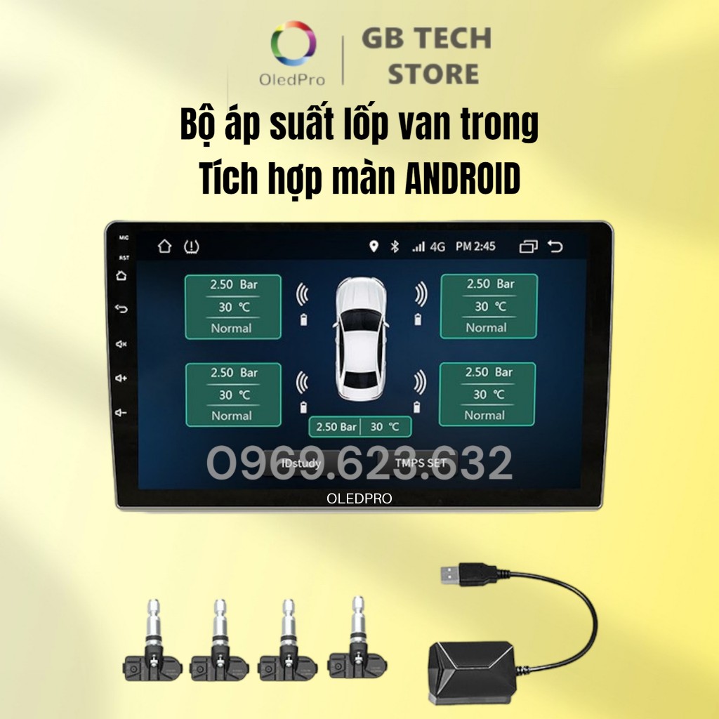 Cảm Biến Áp Suất Lốp Tích Hợp Màn Android Van Trong Cắm USB TPMS 2022 Bảo Hành 12 tháng