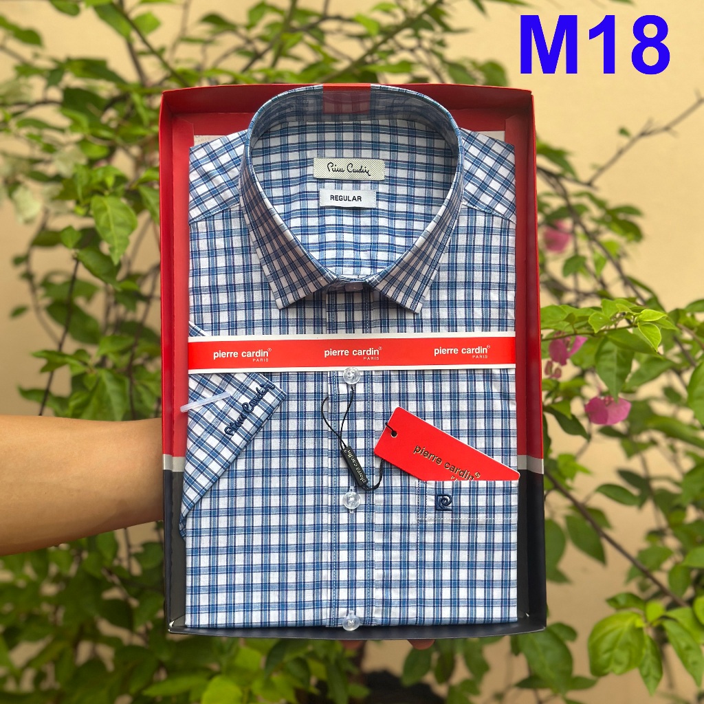 Áo Sơ Mi Nam, Sơ Mi Kẻ Caro Tím Xanh, Sơ Mi Nam Pierre Cardin Chính Hãng Hàng Xuất Dư Xịn Mẫu Hàn Quốc