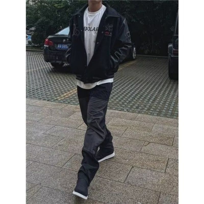 Áo khoác bomber jacket đen phối da hot hit