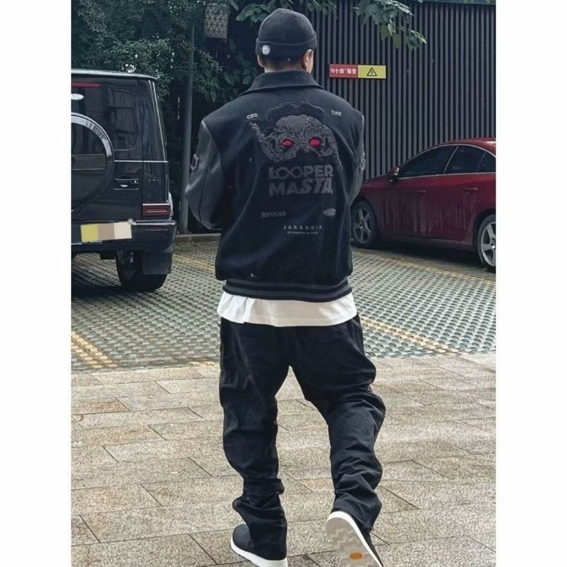 Áo khoác bomber jacket đen phối da hot hit