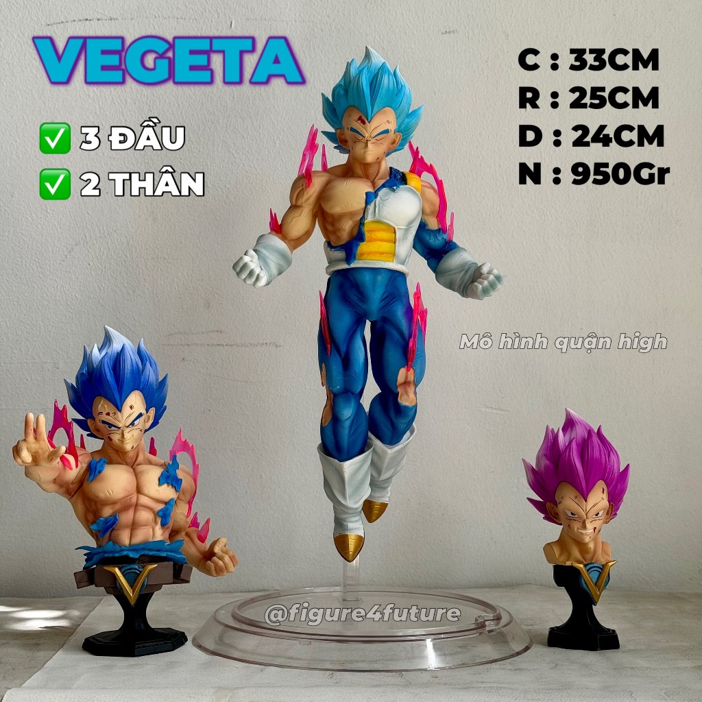 Mô hình nhân vật vegeta có 3 đầu thay thế cao 33Cm - mô hình vegeta ultra ego - vegeta tóc tím - Dragonball