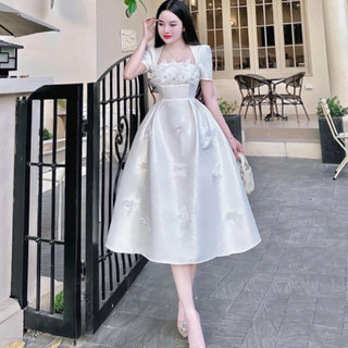 ĐẦM TAFTA DÁNG DÀI ĐÍNH HOA NGỌC BIGSIZE 60-95KG ( BÈO BÉO )
