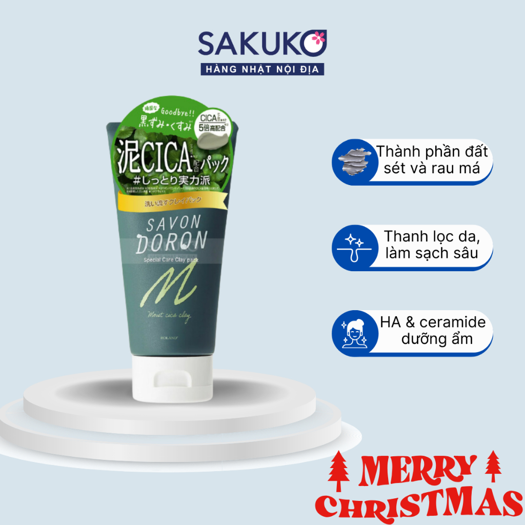 Mặt nạ đất sét SAVON DORON ROLAND SAKUKO sạch sâu,hấp thụ bụi bẩn, bã nhờn, chăm sóc lỗ chân lông nội địa Nhật