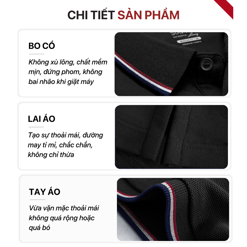 Áo thun Polo nam cao cấp có cổ bẻ SIXMEN  - 3RIM BASIX - vải cá sấu cotton thoáng mát, thanh lịch