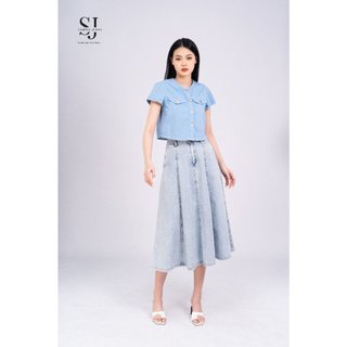 Áo sơ mi denim nữ sm2, áo sơ mi nữ jean cao cấp vải dày co giãn - thương hiệu samma jeans