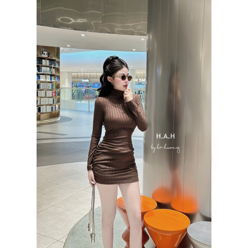 Váy body len cổ lọ dạo phố siêu ấm hách dáng