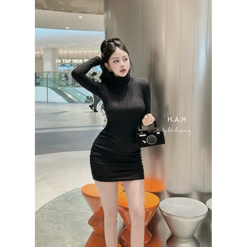 Váy body len cổ lọ dạo phố siêu ấm hách dáng