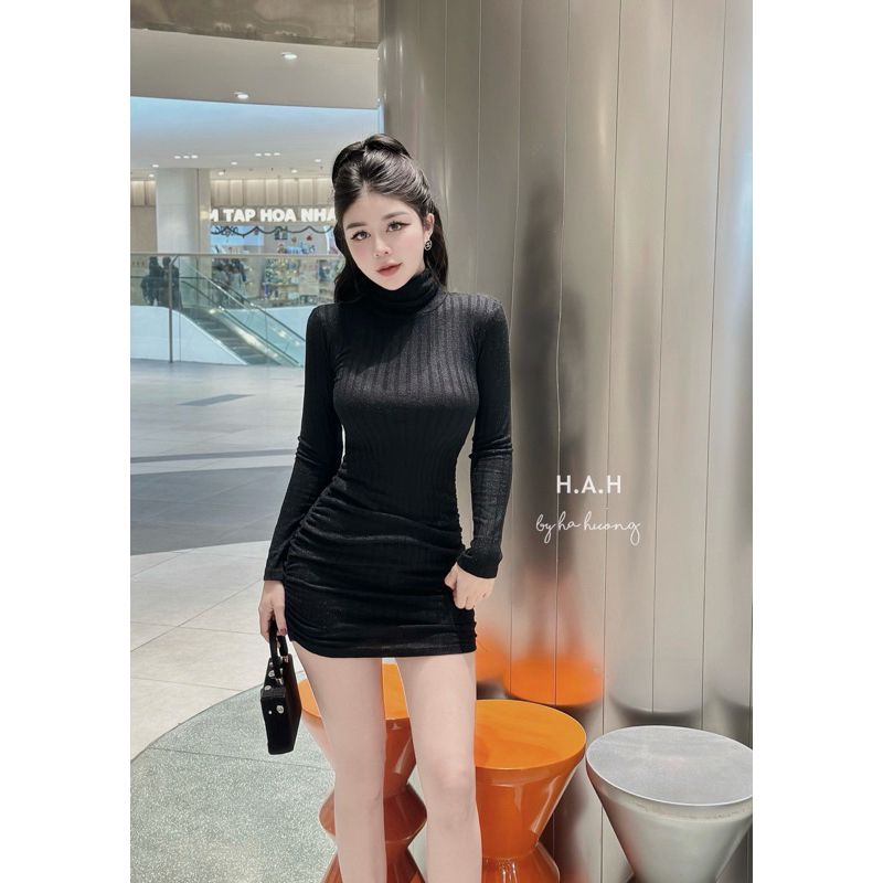 Váy body len cổ lọ dạo phố siêu ấm hách dáng