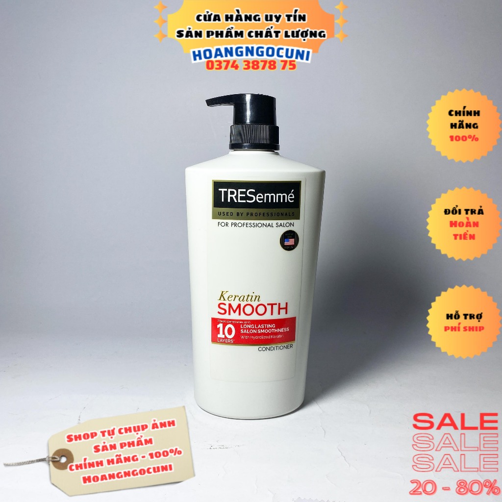 Dầu gội đầu, dầu xả Tresemmé Rebond & Keratin Smooth chai vòi 850g chính hãng chuẩn Salon