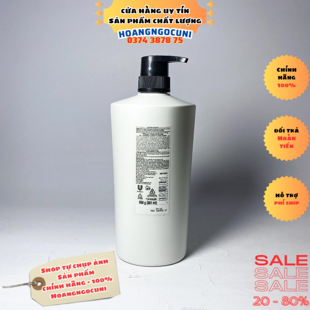 Dầu gội đầu, dầu xả Tresemmé Rebond & Keratin Smooth chai vòi 850g chính hãng chuẩn Salon
