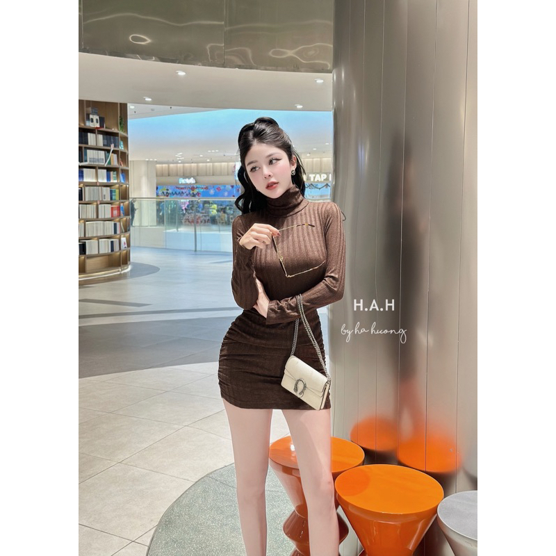 Váy body len cổ lọ dạo phố siêu ấm hách dáng