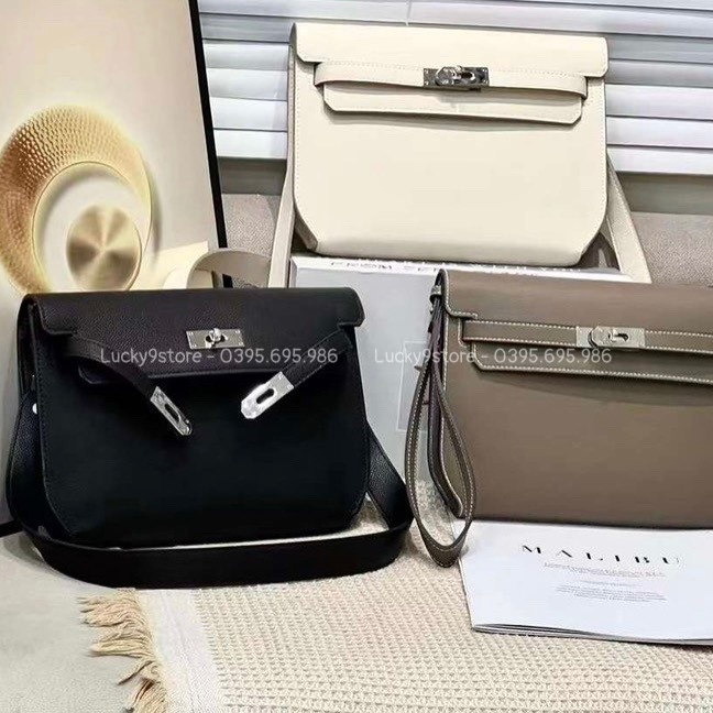 Túi xách nữ, túi kẹp nách h mét dáng vuông size 25 da sần - Lucky9store