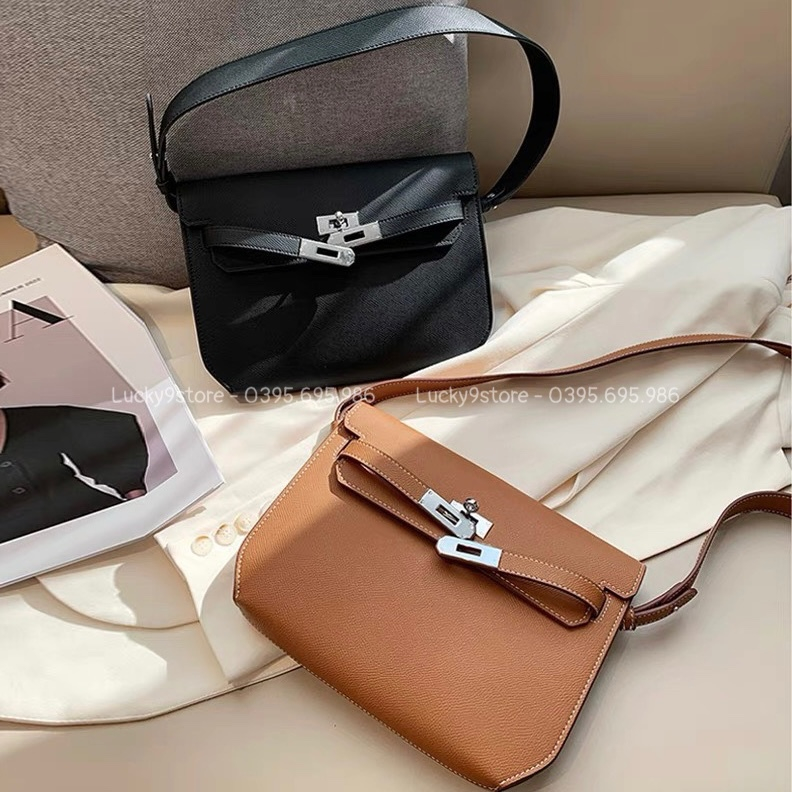 Túi xách nữ, túi kẹp nách h mét dáng vuông size 25 da sần - Lucky9store