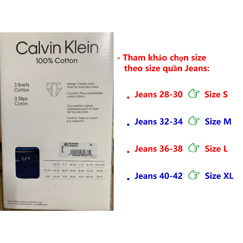 Chính hãng Mỹ - C14 S,M,L,XL - Quần lót nam CK Calvin Klein cotton tam giác Classic Fit Brief