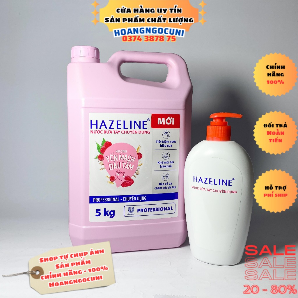 Nước rửa tay Hazeline 5kg yến mạch dâu tằm chính hãng Unilever tặng kèm bình đựng 500ml