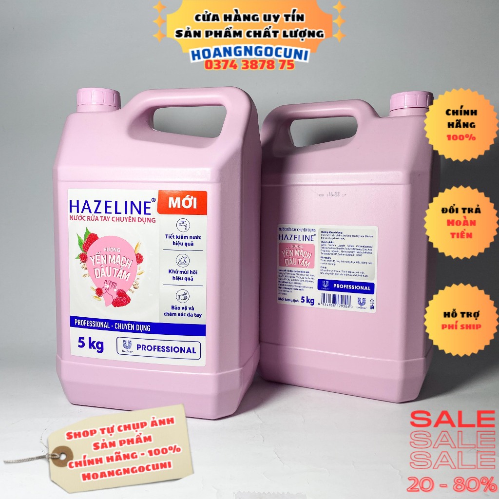 Nước rửa tay Hazeline 5kg yến mạch dâu tằm chính hãng Unilever tặng kèm bình đựng 500ml