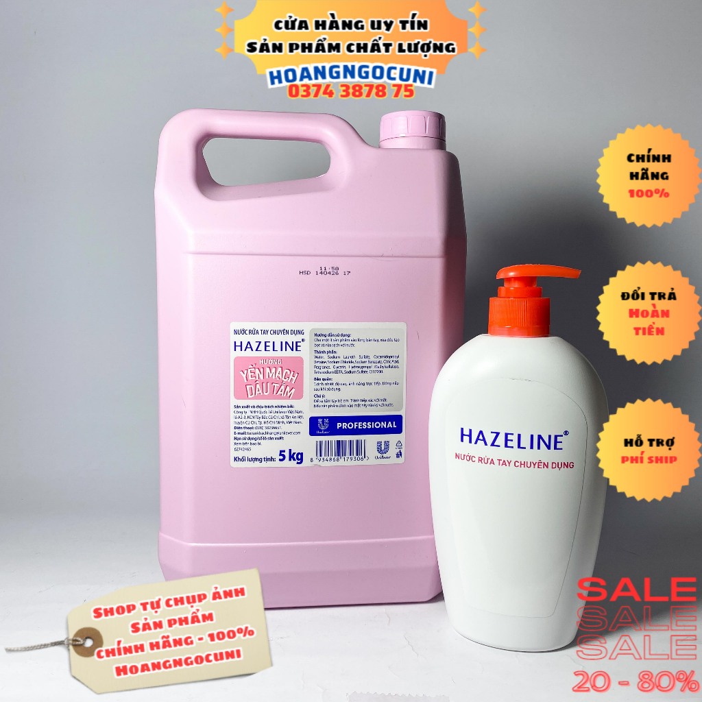 Nước rửa tay Hazeline 5kg yến mạch dâu tằm chính hãng Unilever tặng kèm bình đựng 500ml