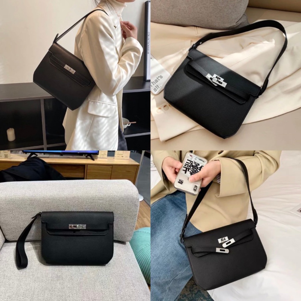 Túi xách nữ, túi kẹp nách h mét dáng vuông size 25 da sần - Lucky9store