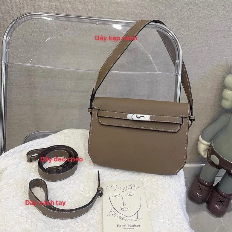 Túi xách nữ, túi kẹp nách h mét dáng vuông size 25 da sần - Lucky9store