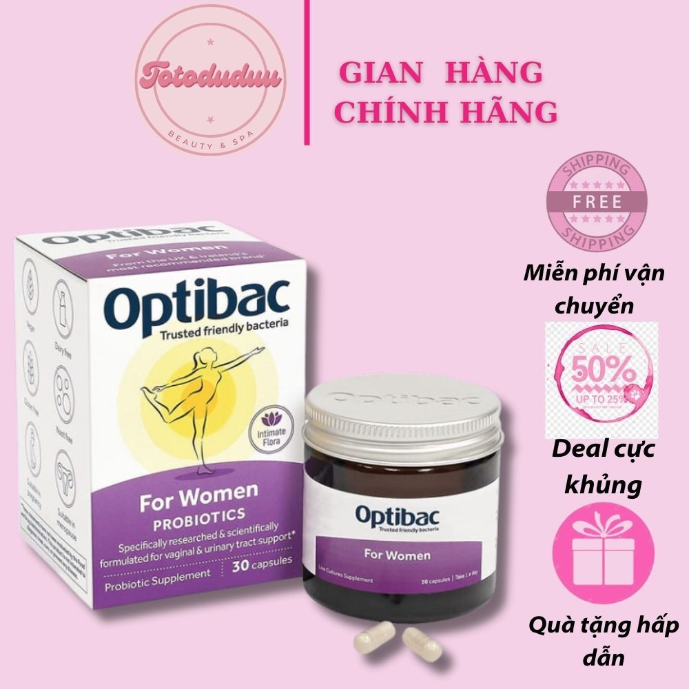 Optibac Tím - Men Vi Sinh Phụ Khoa, Chăm Sóc Vùng Kín, Lợi Khuẩn, Tăng Sức Đề Kháng,hàng k tem phụ, hộp 30viên)
