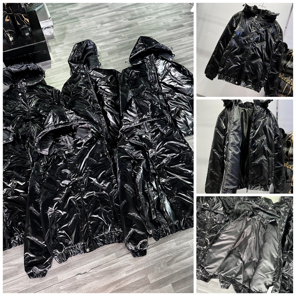 Áo phao nam nữ đen bóng chữ wecome mũ rời