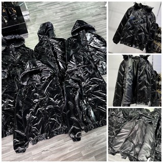 Áo phao nam nữ đen bóng chữ wecome mũ rời