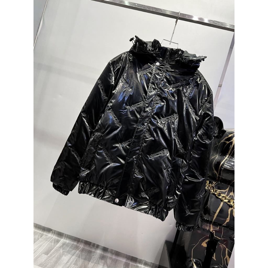 Áo phao nam nữ đen bóng chữ wecome mũ rời