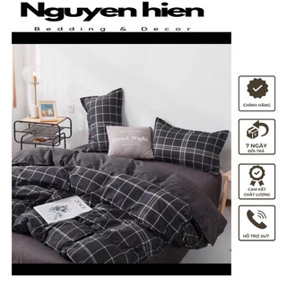 COTTON POLY|Bộ vỏ chăn ga cotton poly hàng nhập khẩu mẫu kẻ đen kép ,đủ kích thước ga giường