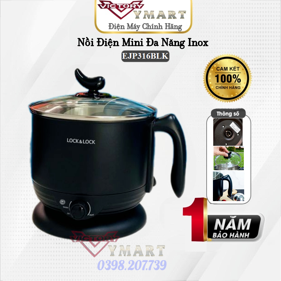 Nồi Điện Đa Năng Mini Lock&Lock EJP316BLK (1.2 Lít) - Hàng Chính Hãng