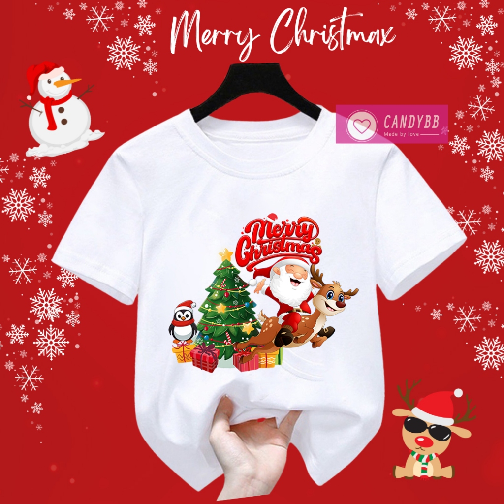 Áo thun Noel gia đình cặp đôi trai gái từ 10kg đến 70kg, áo phông cổ tròn mềm mịn, co giản nhẹ đón Giáng Sinh