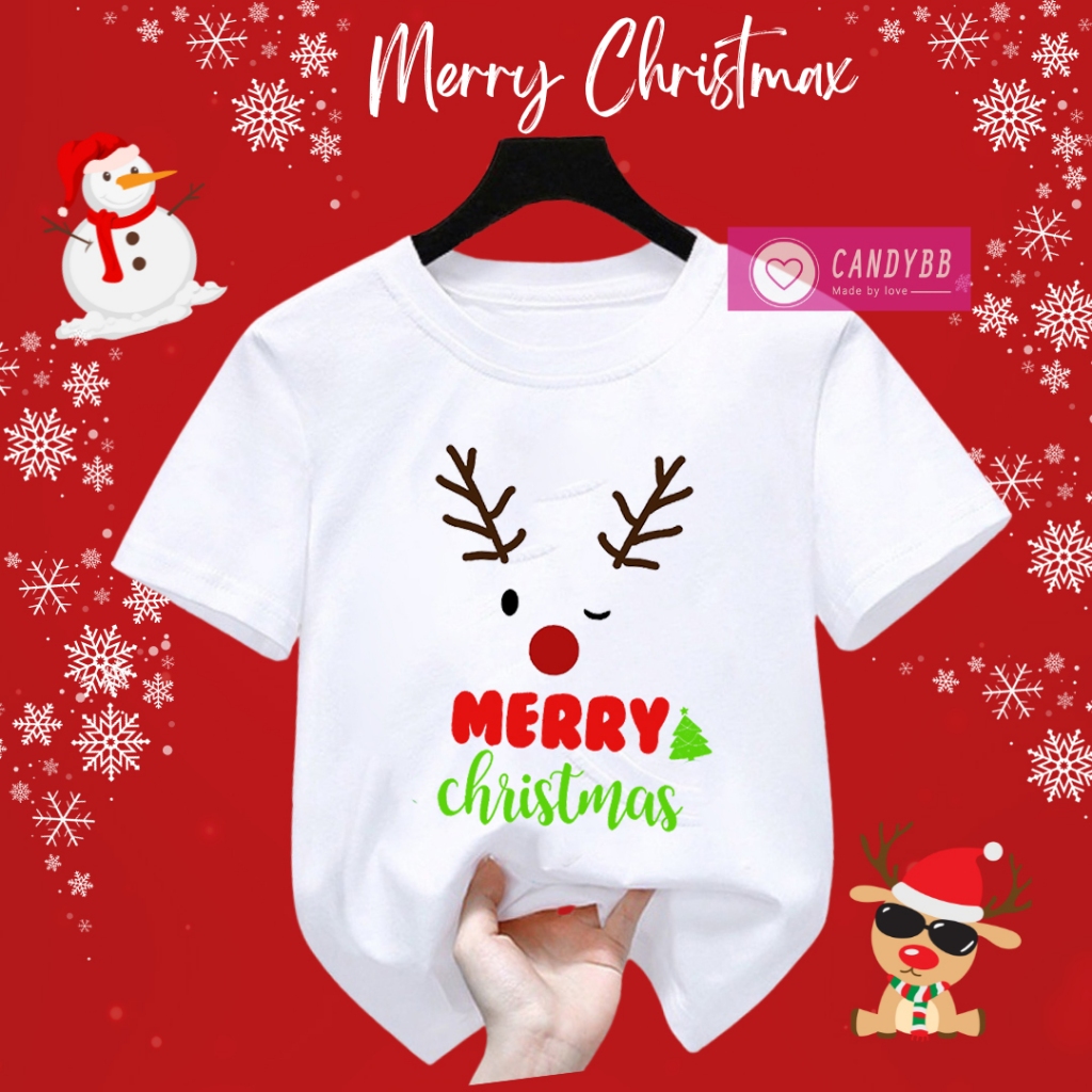 Áo thun Noel gia đình cặp đôi trai gái từ 10kg đến 70kg, áo phông cổ tròn mềm mịn, co giản nhẹ đón Giáng Sinh