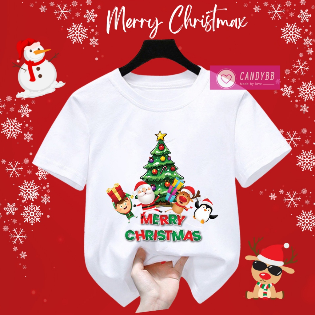 Áo thun Noel gia đình cặp đôi trai gái từ 10kg đến 70kg, áo phông cổ tròn mềm mịn, co giản nhẹ đón Giáng Sinh