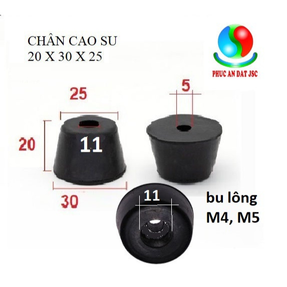 combo 4 cái chân đế cao su giảm rung chống trượt  cho các thiết bị máy móc tủ loa đồ gỗ 20x30x25 pad20