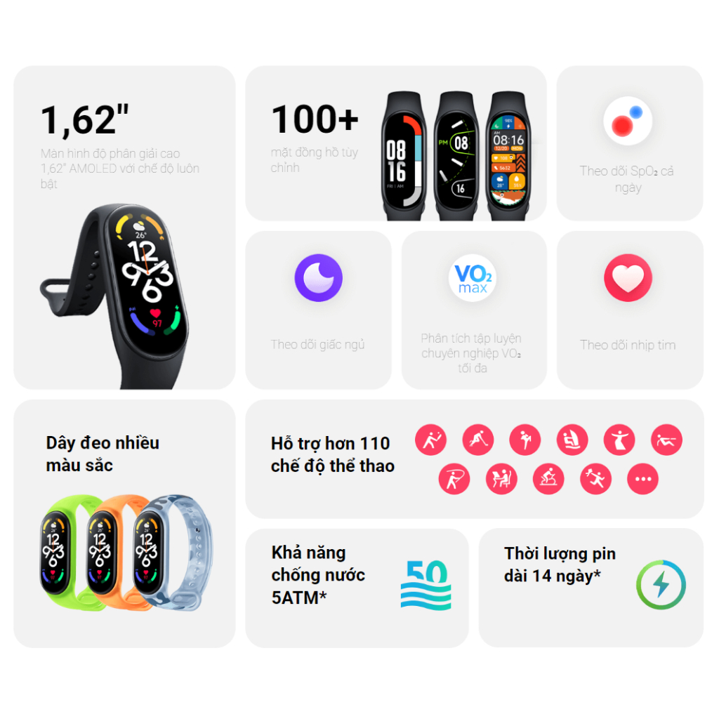 Mi band 7 - Vòng Tay Thông Minh Xiaomi Smart Band 7 Bản quốc tế Tiếng Việt - Hàng chính hãng