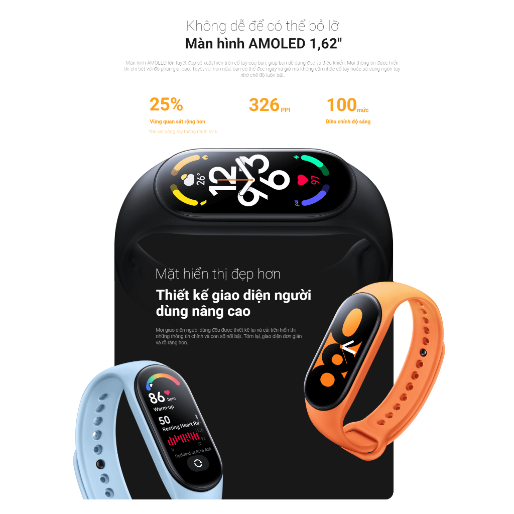 Mi band 7 - Vòng Tay Thông Minh Xiaomi Smart Band 7 Bản quốc tế Tiếng Việt - Hàng chính hãng