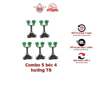 Combo 5 béc phun sương 4 hướng, t nối nhanh ống phun sương