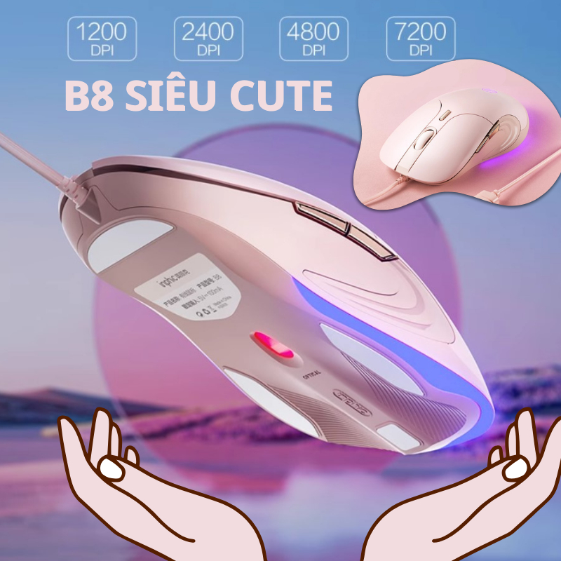 Chuột máy tính có dây Maxcotech Inphic B8 cute silent không tiếng ồn 6 nút bấm 8800 DPI gaming có app cài đặt Macro game