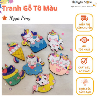 Đồ chơi tô màu gỗ ngựa 7 hình Pony giúp cho bé thỏa sức sáng tạo - Set tô màu gỗ tặng kèm dây treo làm quà tặng cho bé