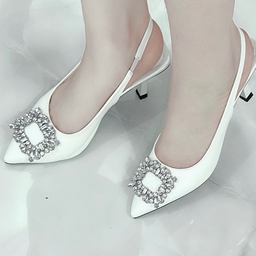 Giày Cao Gót Nữ 7 Phân Đá Vuông Quai Chun Hậu Phom 1.5 Nên Lùi Size